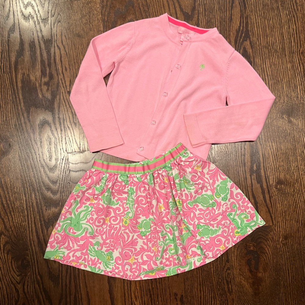 Lilly Pulitzer Girls Pink Cardigan & Skirt Set - Size 5